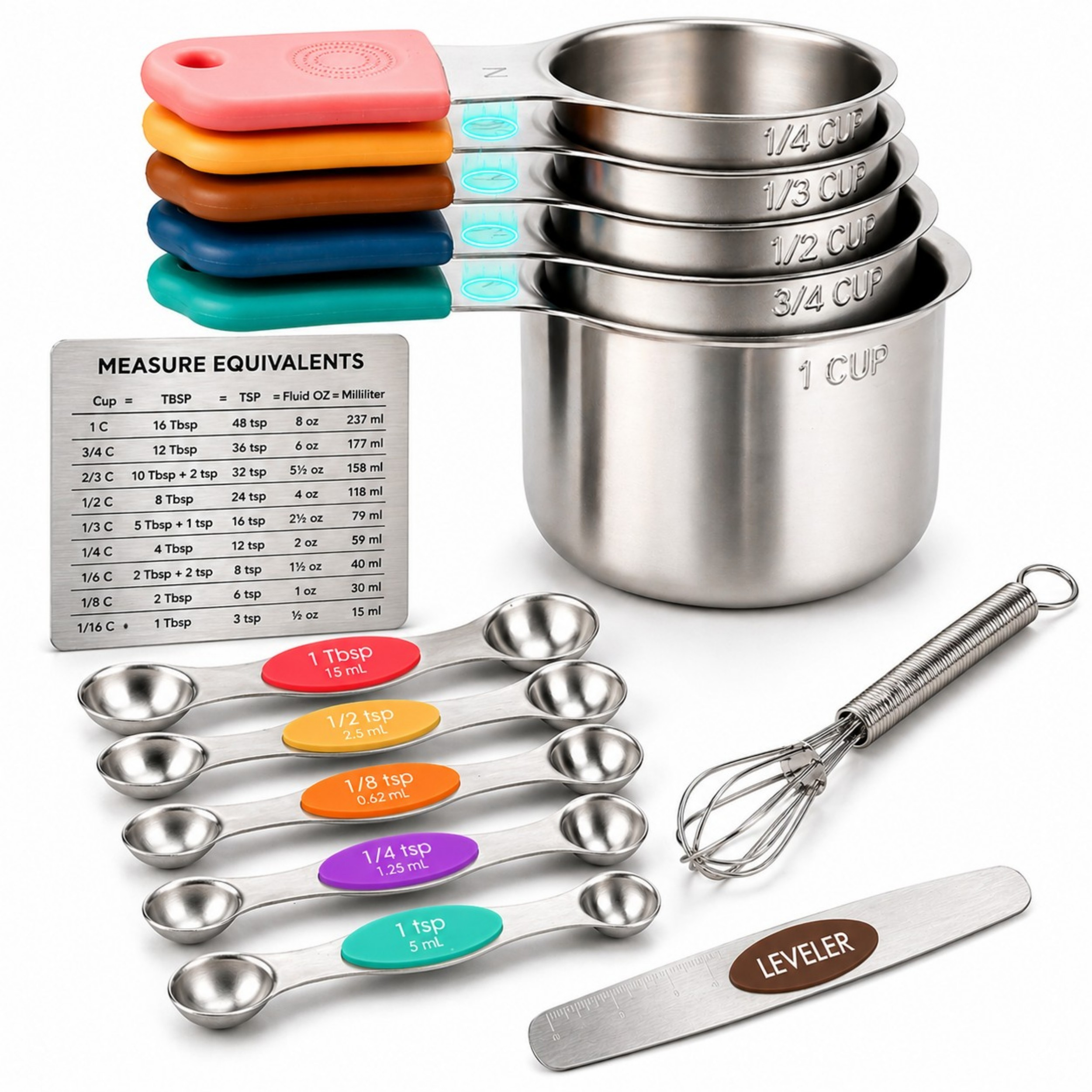 DIYORA 13-Piece Magnetic Stainless Steel Measuring Set