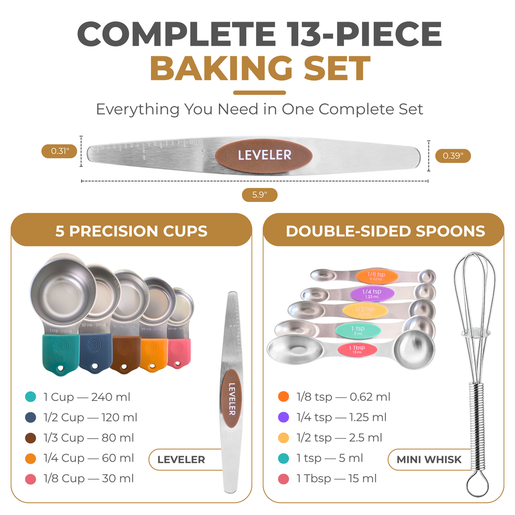 DIYORA 13-Piece Magnetic Stainless Steel Measuring Set