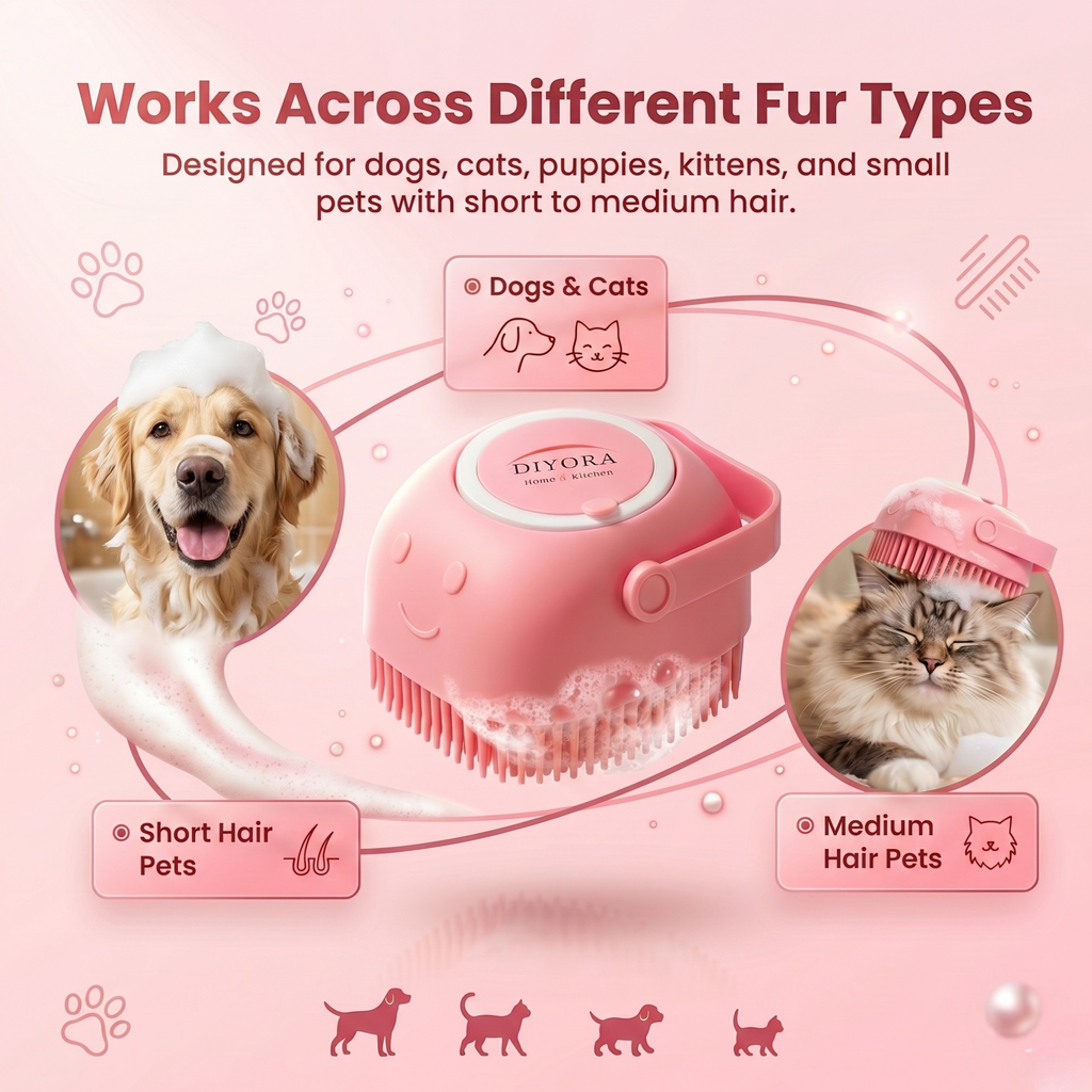 DIYORA 2-in-1 Silicone Pet Bath & Shampoo Dispensing Brush