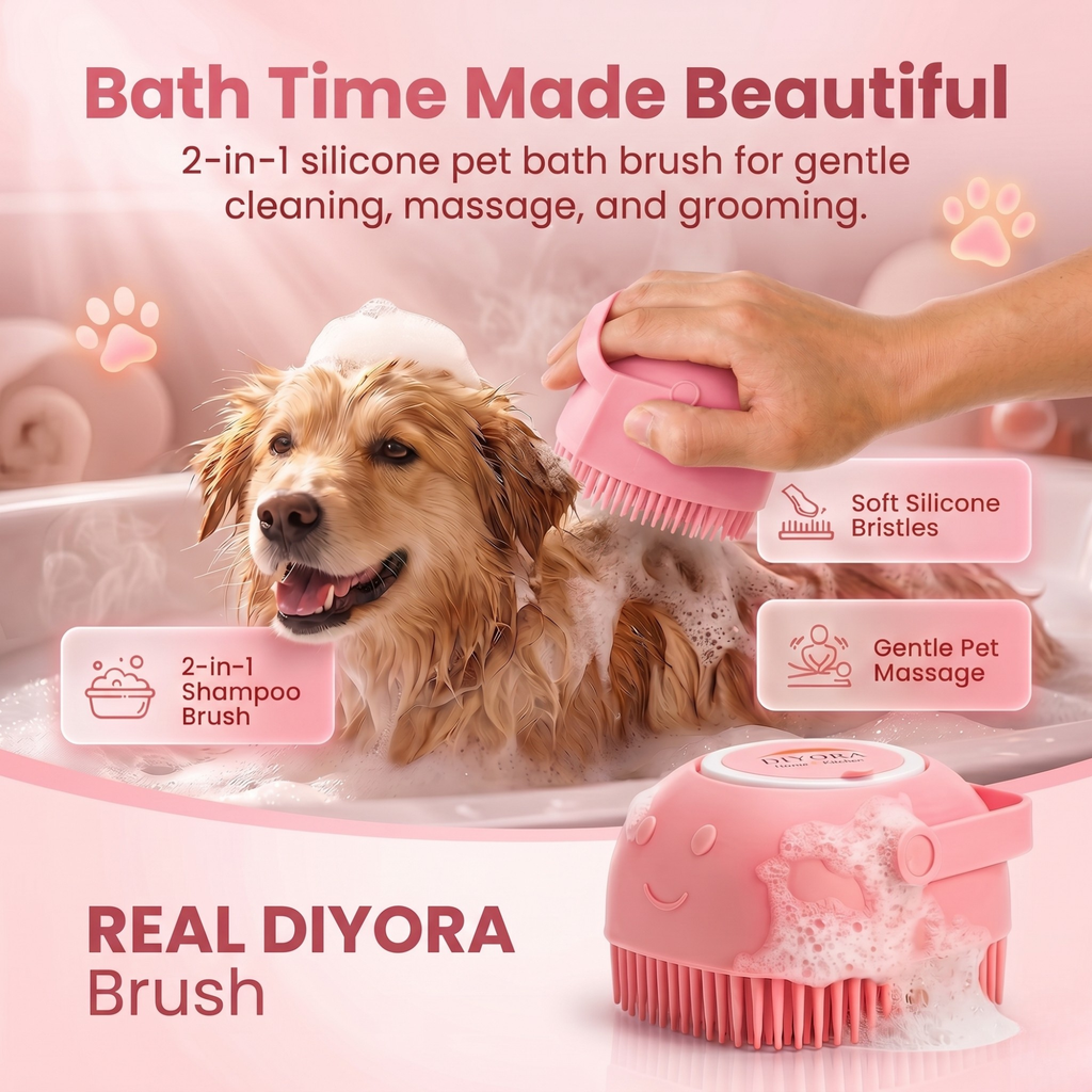 DIYORA 2-in-1 Silicone Pet Bath & Shampoo Dispensing Brush