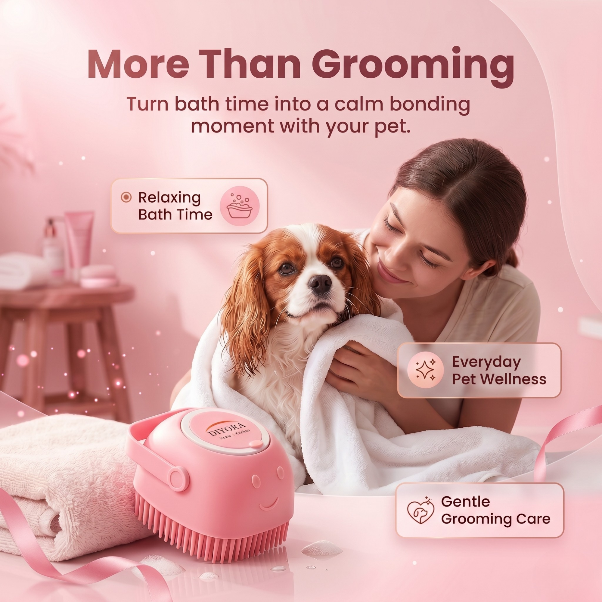 DIYORA 2-in-1 Silicone Pet Bath & Shampoo Dispensing Brush