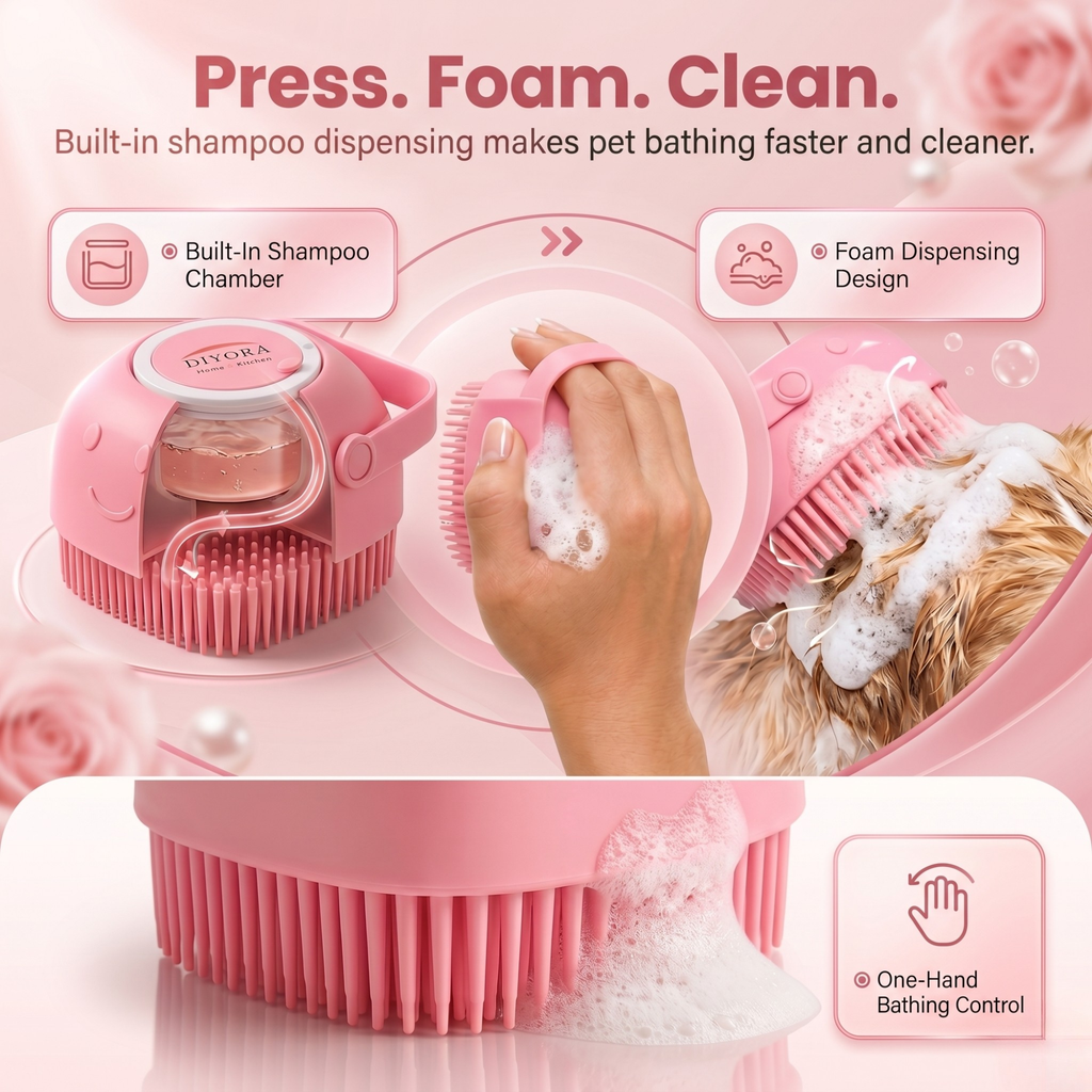 DIYORA 2-in-1 Silicone Pet Bath & Shampoo Dispensing Brush