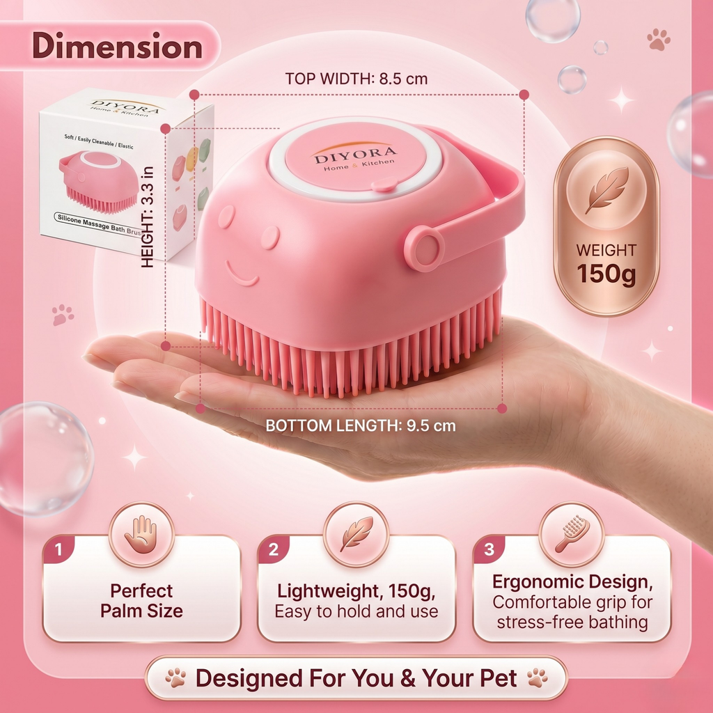 DIYORA 2-in-1 Silicone Pet Bath & Shampoo Dispensing Brush