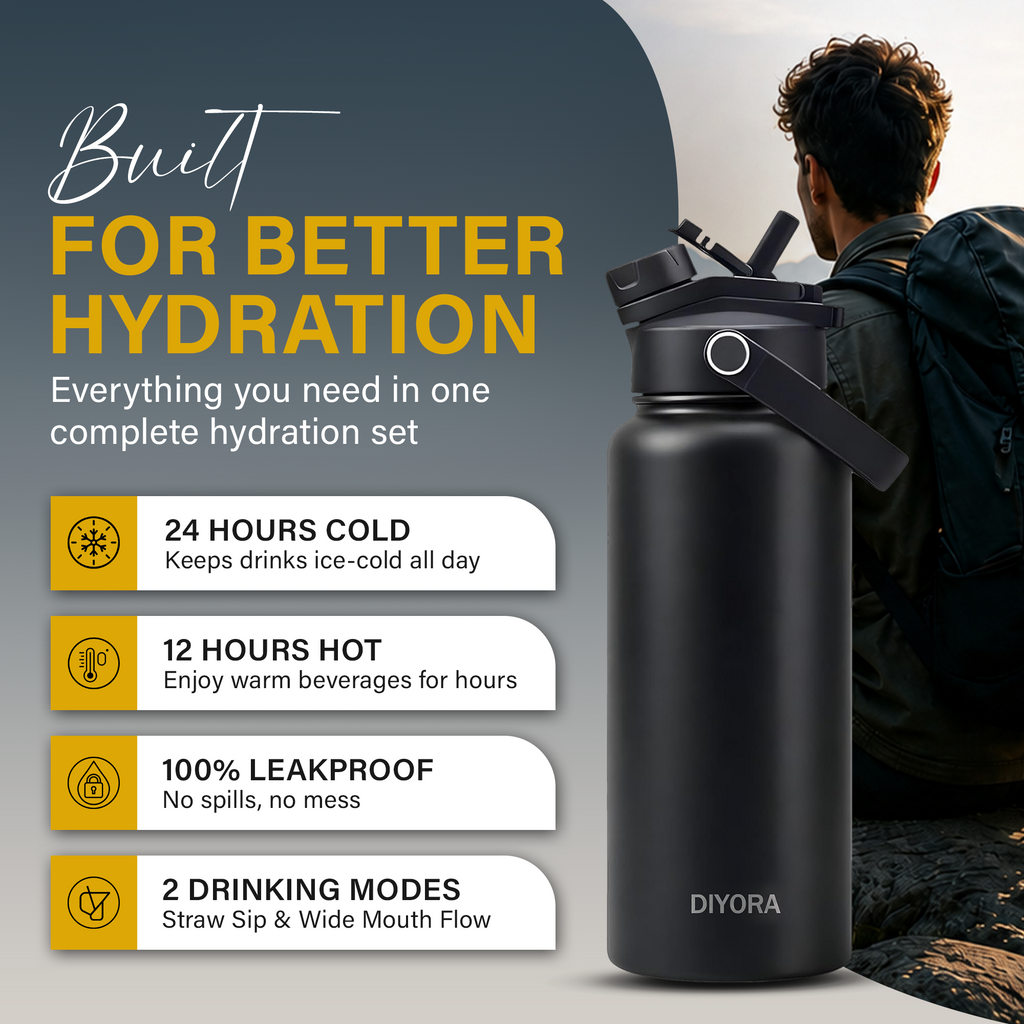 DIYORA 32oz Insulated Stainless Steel Water Bottle