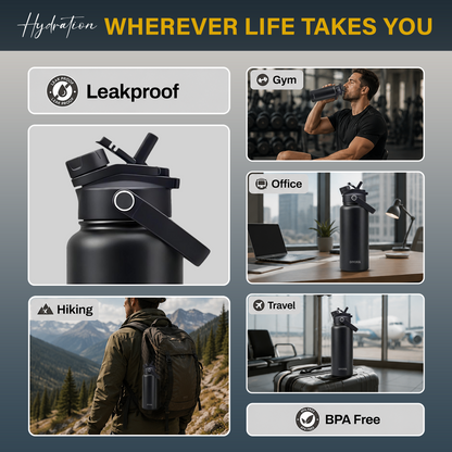 DIYORA 32oz Insulated Stainless Steel Water Bottle